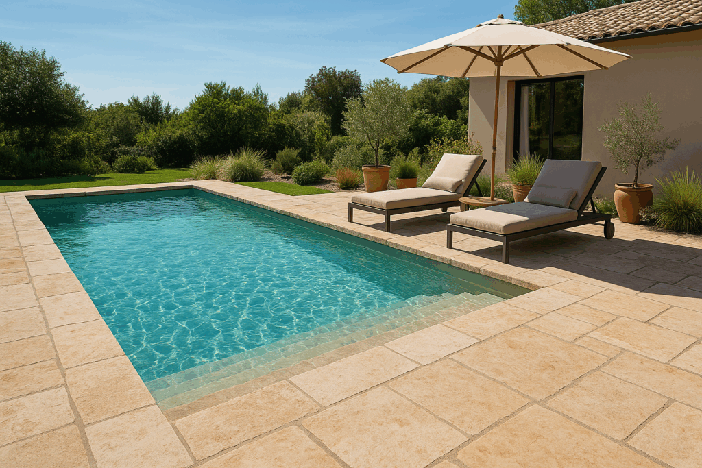 Piscine terrasse en pierre naturelle