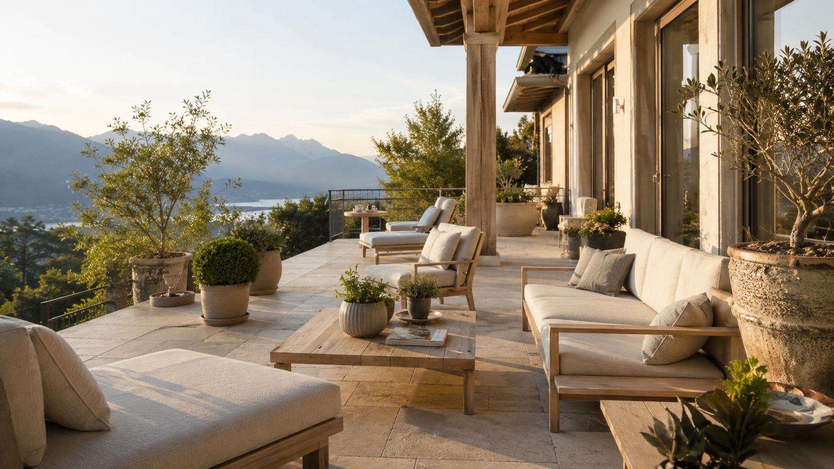 Terrasse élégante avec dallage en pierre naturelle à Annecy